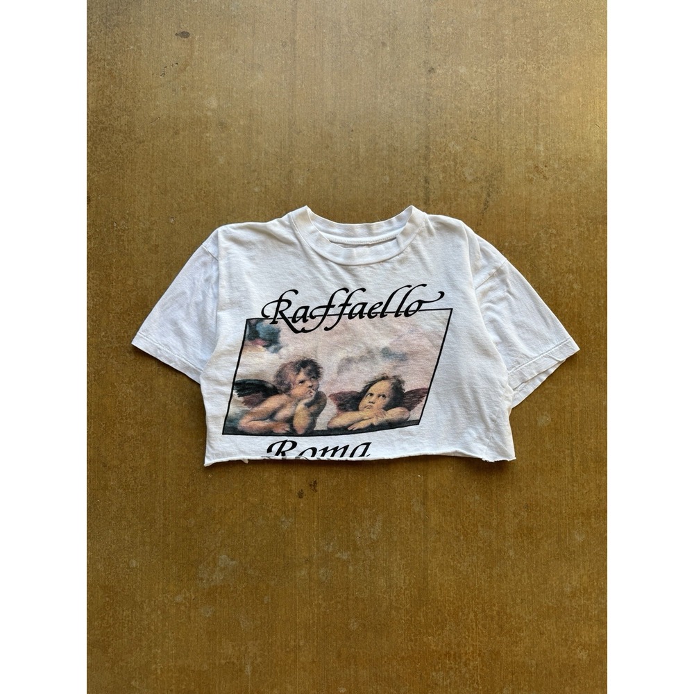 VTG 90s 80s Rafaello Roma Baby Angels Cropped Chopped European Art T-Shirt WMS S